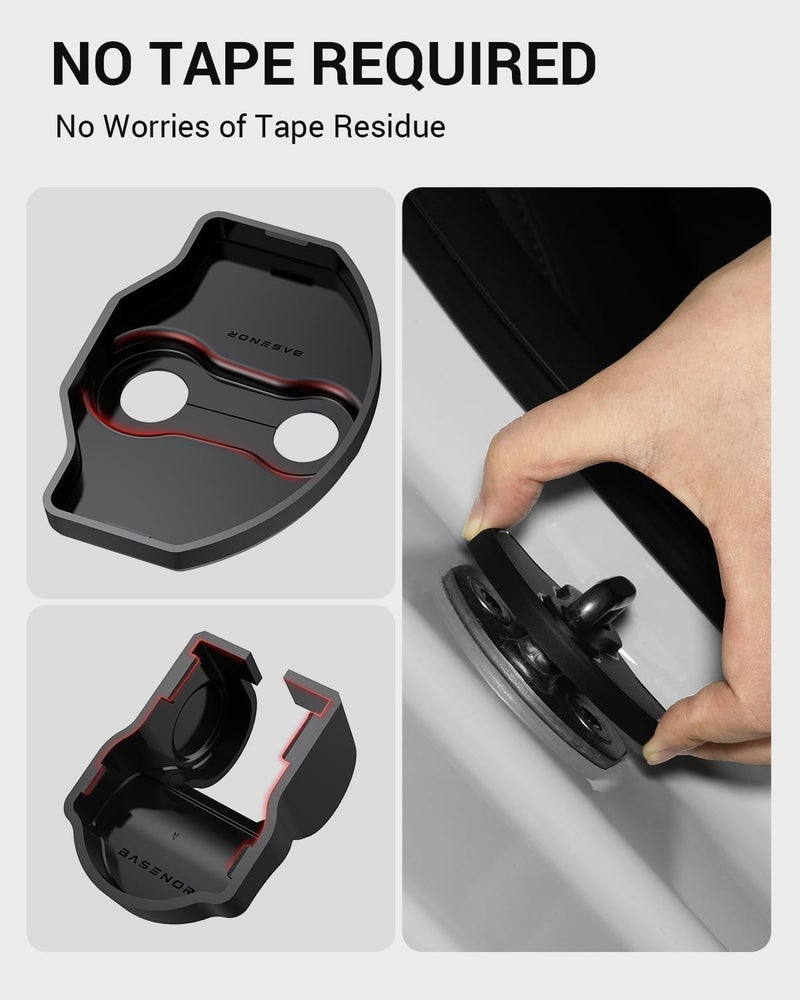 Basenor 2026 2025 Tesla Model Y Juniper Model 3 Door Lock Cover Protector [Carbon Edition] [No Tape Requried], Door Striker Latches Stopper Covers for 2017-2026 Model Y (8PCS)/Model 3 (6PCS) - Image 4